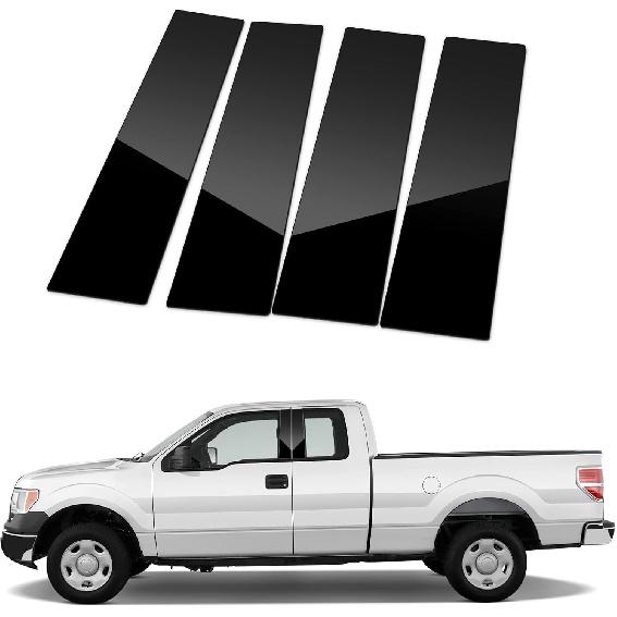 ACLONG Pillar Posts Door Window Trim Glossy Black Stainless Steel Compatible with Ford F-150 Super Cab Crew Lincoln Mark LT 2004-2014, Anti Scratch
