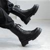 Fashion 2025New Men's High-top Boots Punk Style Motorcycle Boots Classic Black Casual Leather Boot Lace Up Mid-Calf Platform Boots Botas