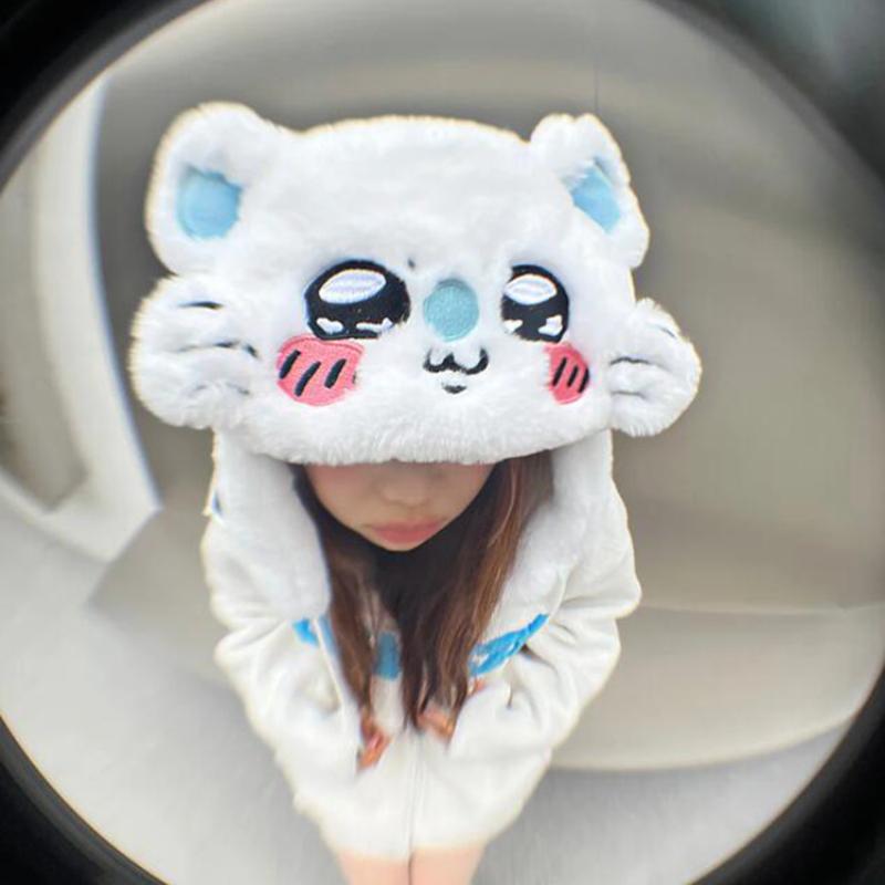 Y2K Fashion Winter Warm Cute White Cat Plush Ear Protection Hat