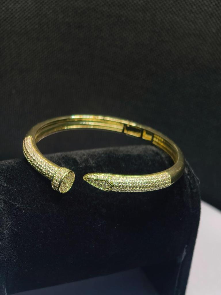 Adjustable Gold Copper Nail Bracelet with Zircon Studs