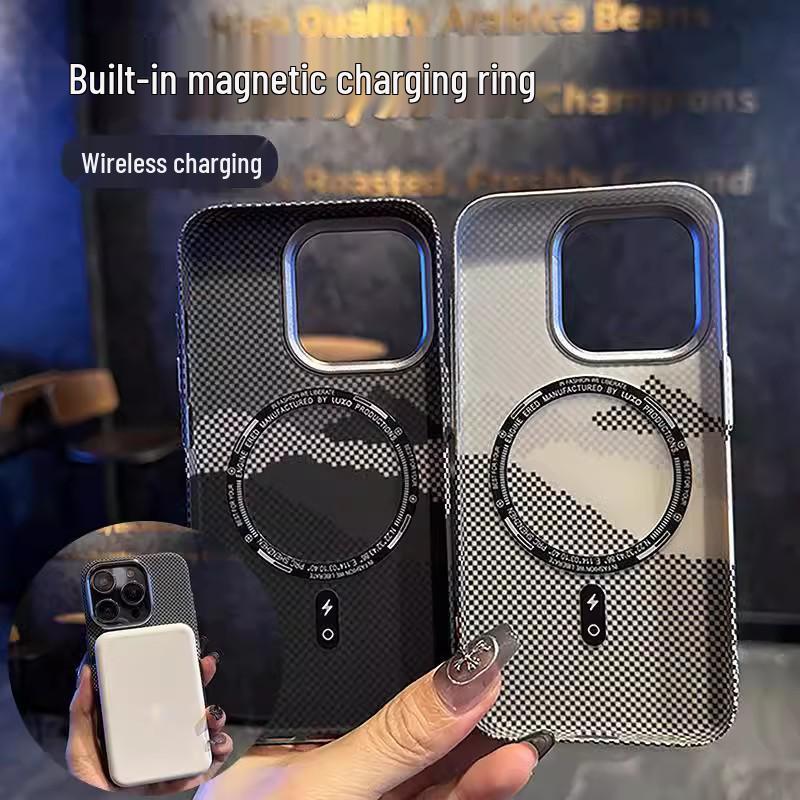 Kevlar Texture Magnetic Phone Case for Apple 17 Pro Max with Mountain & Starry River Design, Plaid Hard Protective for Apple 15
