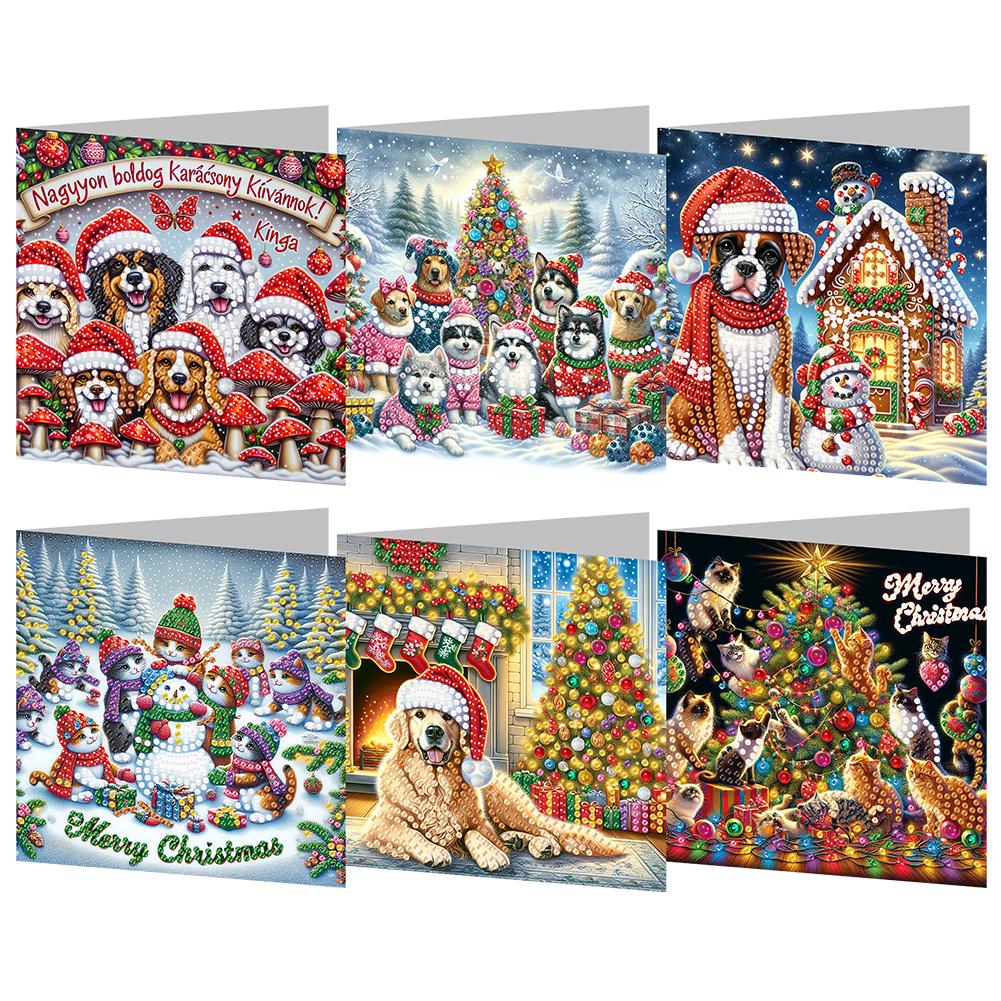 6pcs Christmas Diamond Art Greeting Cards DIY Diamond Painting Christmas Cards Handmade Diamond Painting Greeting Thank You Card