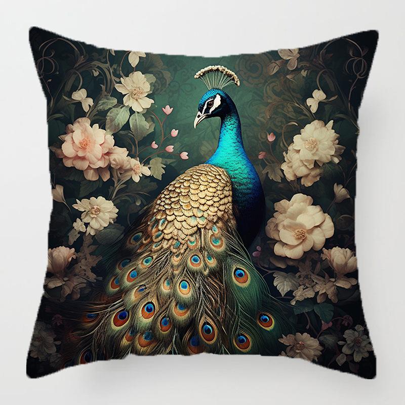 Декор для дома Узор с павлином и цветами Декоративная наволочка Чехол для подушки Подходит для дивана, спальни, автомобиля