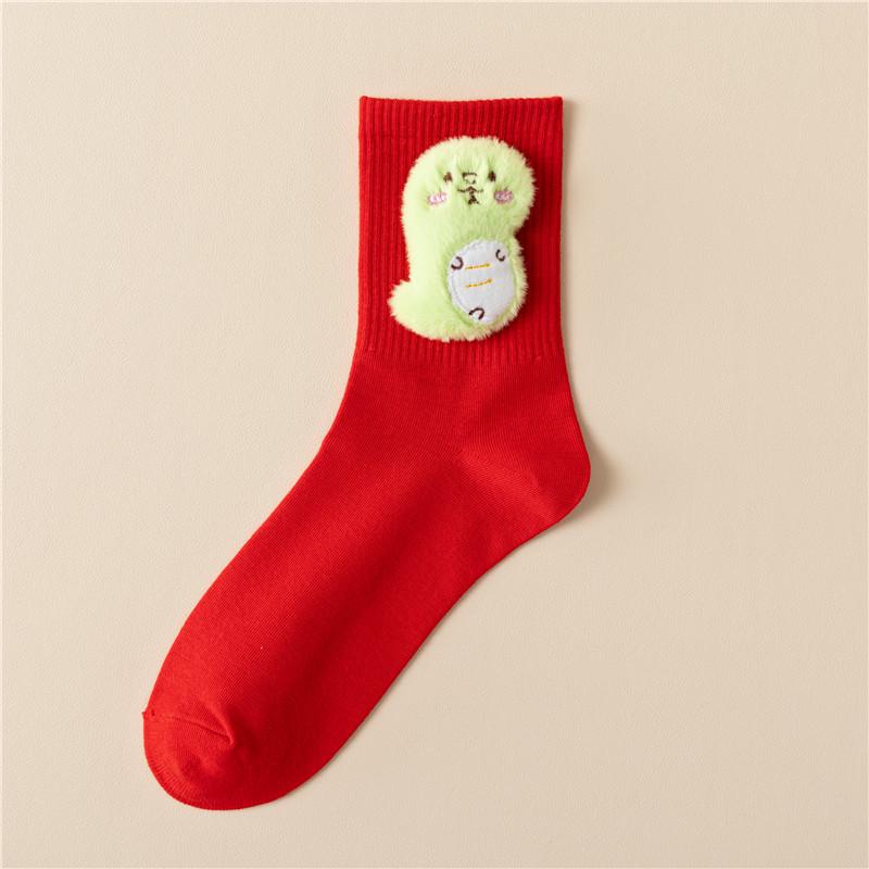 «Лунный Новый год 2025 года, красные носки со знаком зодиака «Змея» — унисекс, хлопковые, средней длины, для осени/зимы, подарочная коробка на удачу»