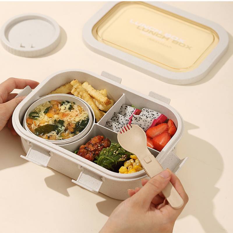 Wheat Straw Food Box With Soup Bowl For Student Lunches And Office Meal Prep