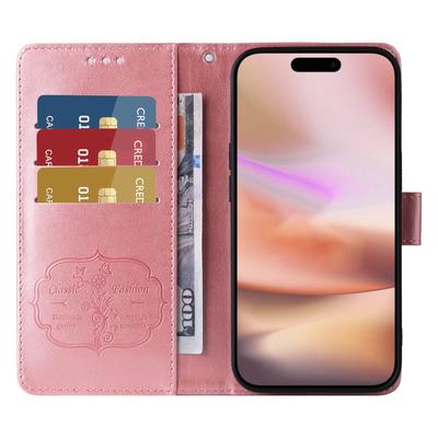 Для iPhone 16 Plus Кожаный чехол-книжка с принтом бабочки и цветов, с подставкой