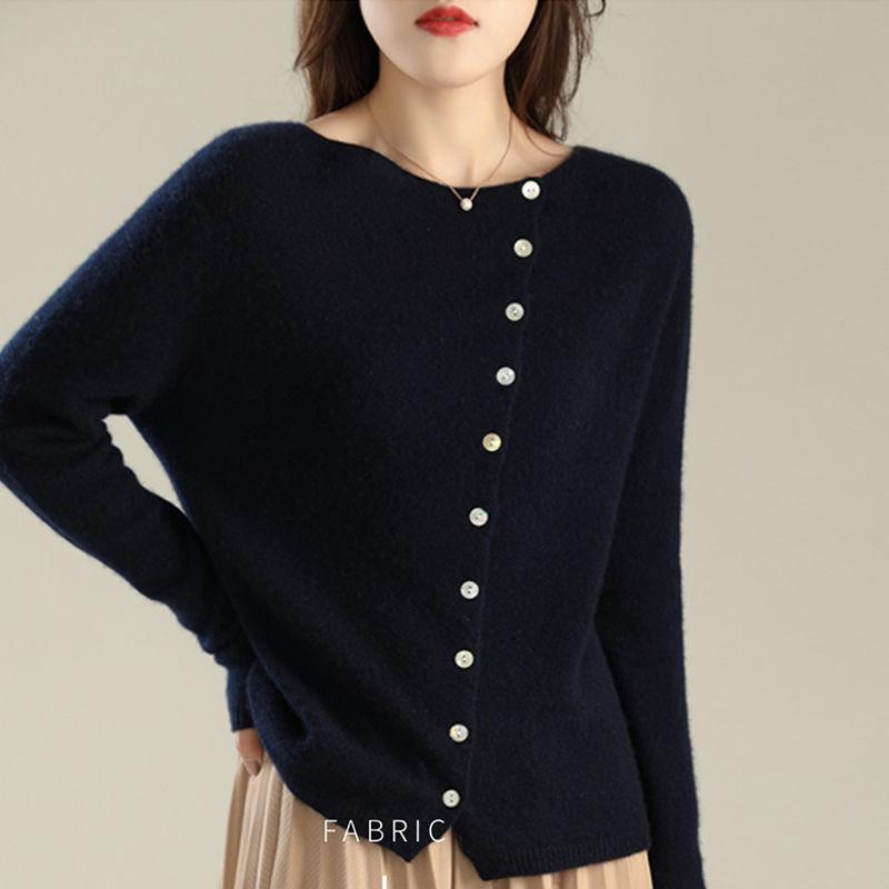 Женский свитер с длинным рукавом и круглым вырезом, пальто в базовом стиле, женский кардиган, вязаный джемпер, осень