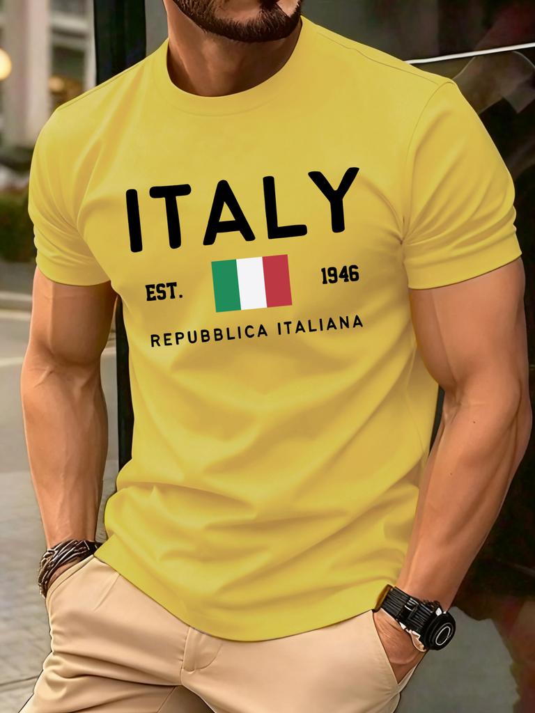 Италия Repubblica Italiana Печатные Футболки Мужская Мода Футболка с О-образным Вырезом Хлопок Свободная Одежда Мужская Универсальная Повседневная Уличная Одежда