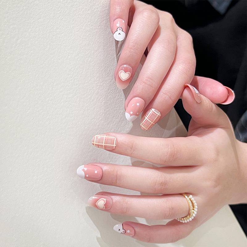 24 шт./компл., наклейки для быстрых ногтей, милый мультяшный кролик, накладные ниалы, переносные водонепроницаемые маникюрные готовые ногти