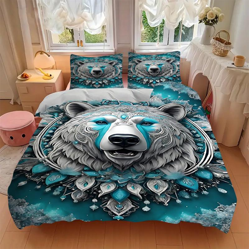 3pcs Polar Bear Mandala Art Duvet Cover Set -Includes 1 Duvet Cover and 2 Pillowcases, No Quilt Core, All-Season Home Decor  yy251111124