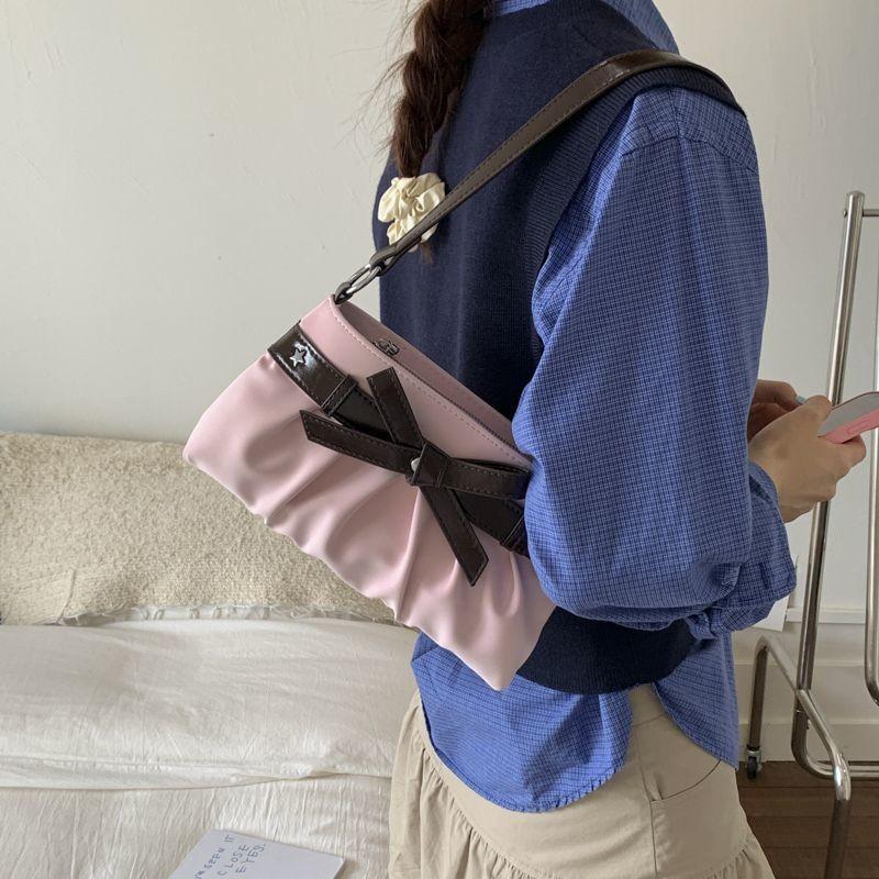 Korean Hot Girl Bow Studded Handbag Women Simple Design Sweet Shoulder Bag Ladies Elegant Fashion Underarm Purse Y2k Aesthetic