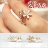 Cincin Pembukaan Opal Bunga, Boleh Laras, Untuk Wanita, Rekaan Daisy Kecil, Set 2 Keping