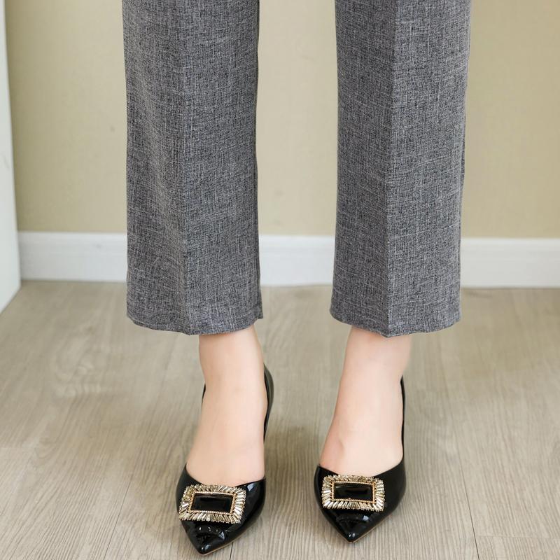 Summer High Waist Straight Pants for Women Plus Size Classic Elastic Waist Cotton Linen Trousers