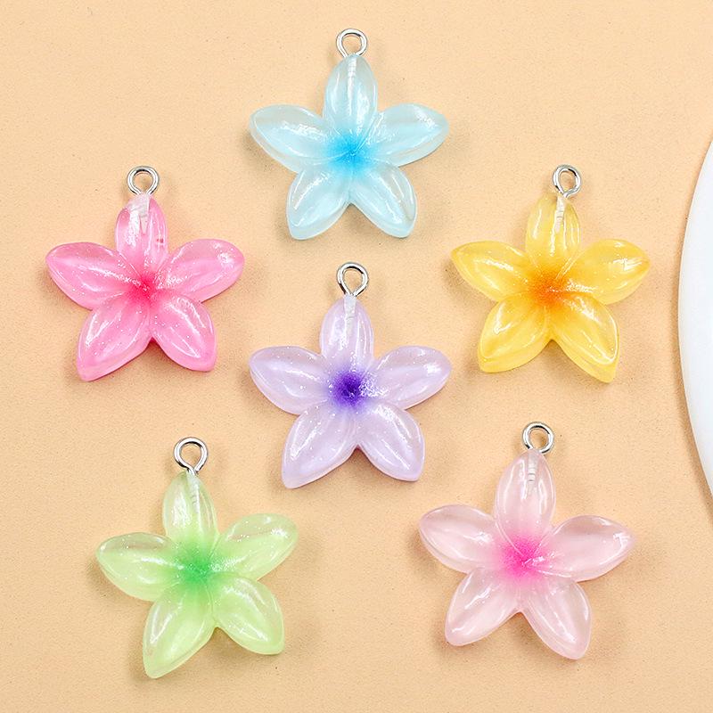 6-Color DIY Resin Lotus Flower Pendants - Transparent Five-Petal Charms for Bags