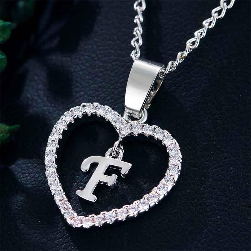 Элегантное 26 Букв Сердце Любовь Кристалл Женское Посеребренная Цепочка Ожерелье Украшение Идеально Для Любого Случая
