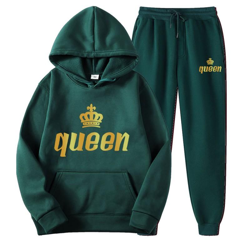 Men Women Couples Hooded Sweatshirt Set Loose Long Sleeve Fleece Sportswear Pants Casual Winter Outfit