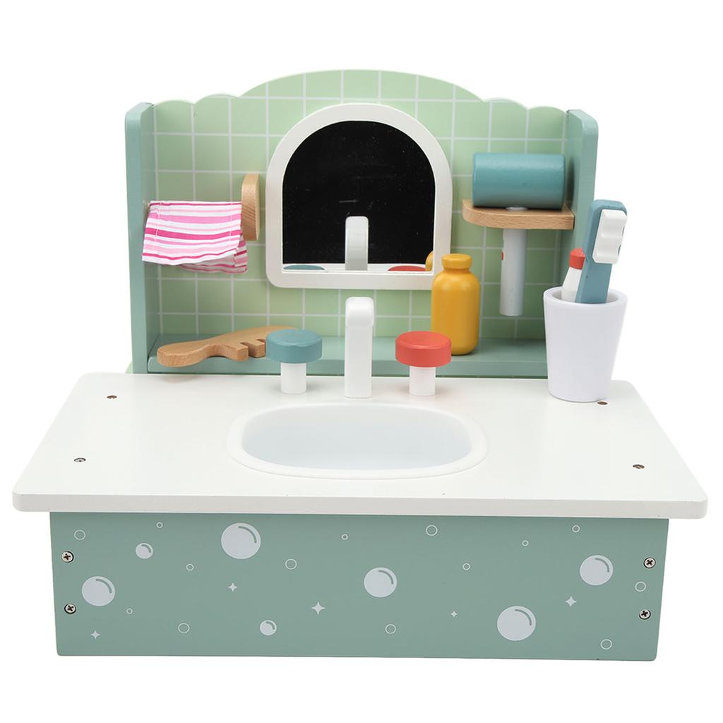 Kids Bathroom Sink Toys with Beauty Accessories Wooden Simulation Educational Toddler Vanity Table