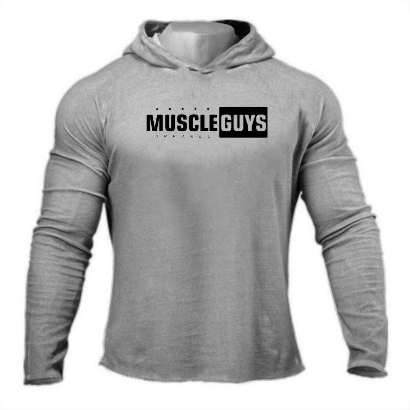 Muscleguys, облегающая удобная толстовка с капюшоном, мужская повседневная повседневная одежда, бодибилдер с длинными рукавами для бега