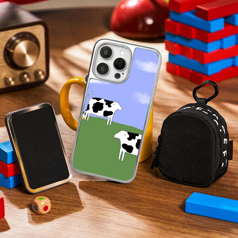 Cow print cteative painting art pattern Phone Case for iPhone 16 15 14 13 12 11 Pro Max Sheepskin Silver-edged protective case