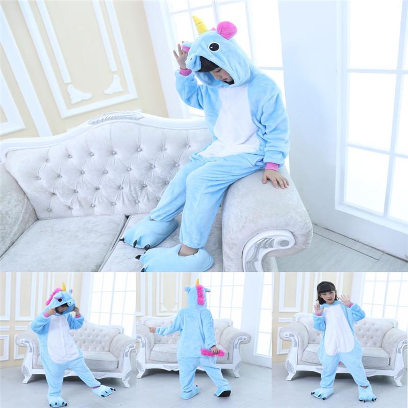 Rainbow Unicorn Kigurumi Pajamas for Kids Unisex Animal Flannel Cosplay Sleepwear with Shoes Boy