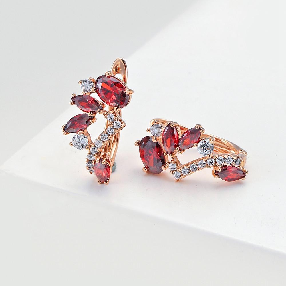 1 Pair Rose Gold Color Multicolor Birthstone Dangle Earrings Marquise Cut Red Purple Olive Green Stone Ear Drop Flower Leaf Earrings Delicate Jewelry