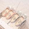 Sweet Princess Crystal Shoes 2024 Spring New Children's Mary Janes for Party Wedding Shows PU Bow Rhinestones Chic Round-toe PU