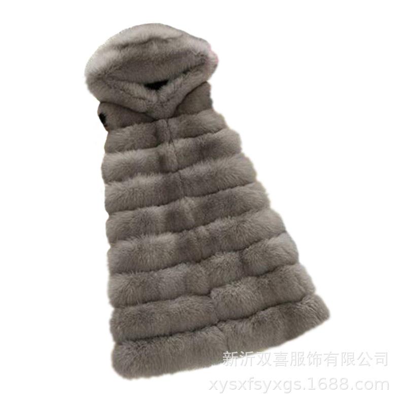 Меховая новая корейская версия мехового жилета женская модная майка с капюшоном из искусственного лисьего волоса