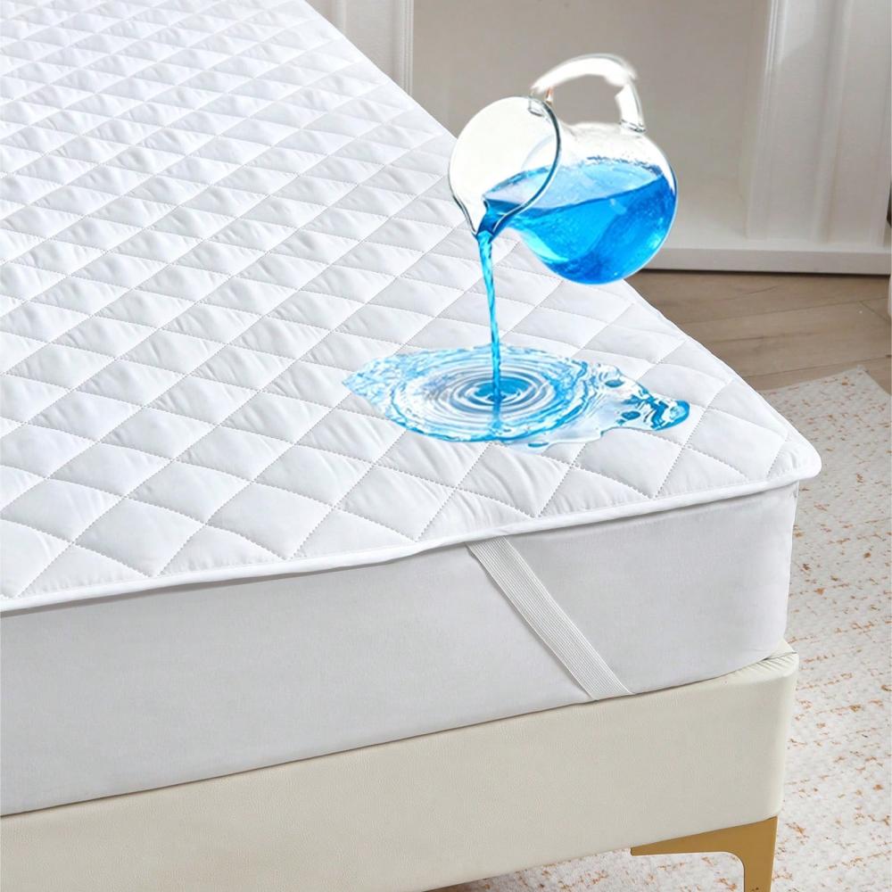 100% Waterproof Plaid Mattress Protector | Square Grid Pattern, Elastic Corner Straps, Fits Mattresses Up to 30cm