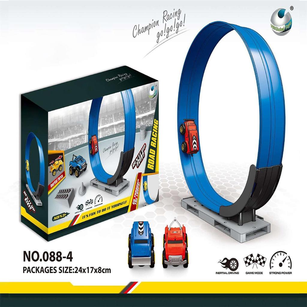 FlexTrack Flexible Race Car Track For Kids Inertial Suspension Non-derailment Anti-gravity Magnetic Railcar172in,90in,33in Long Rolls Up Portable