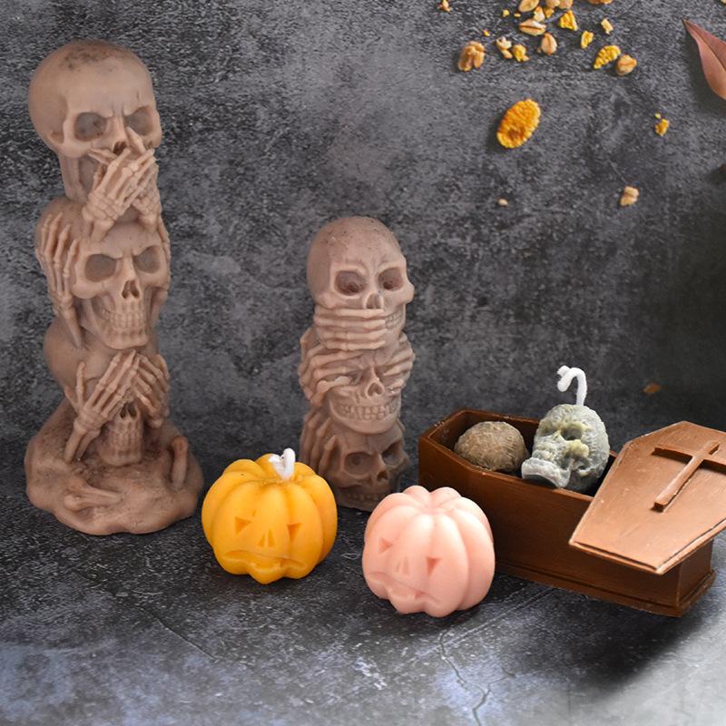 3D Ghost Skull Candle Silicone Mold DIY Halloween Horror Decoration Aromatherapy Candle Plaster Handmade Soap Mould Party Decors