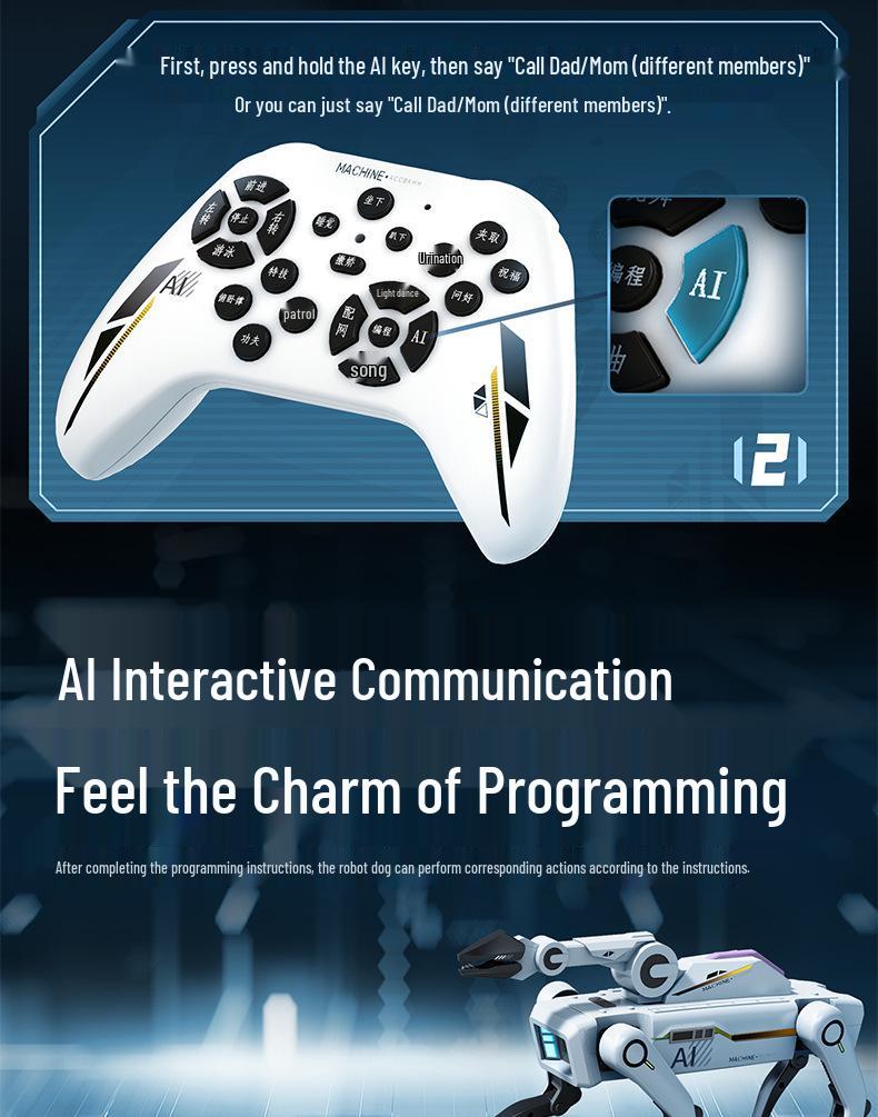 Умный робот-собака с ИИ, голосовым диалогом, дистанционным управлением, функцией звонка, подбором предметов и стреляющим пушками