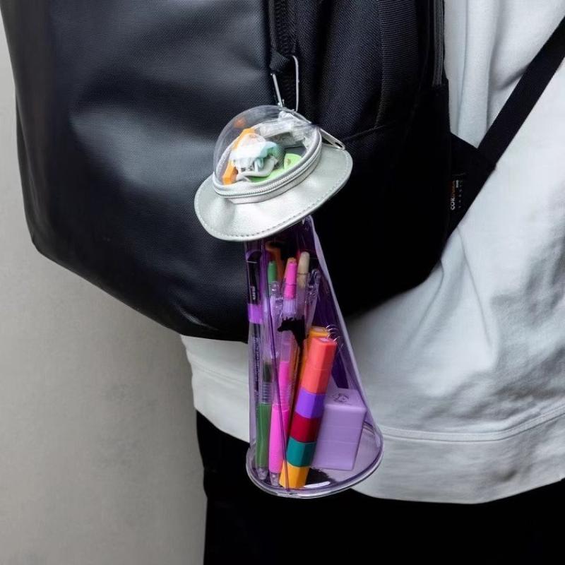 1Pcs Student Transparent Large Capacity Stationery Bag New Japanese Ufo Pencil Case Funny Doll Storage Bag Gift