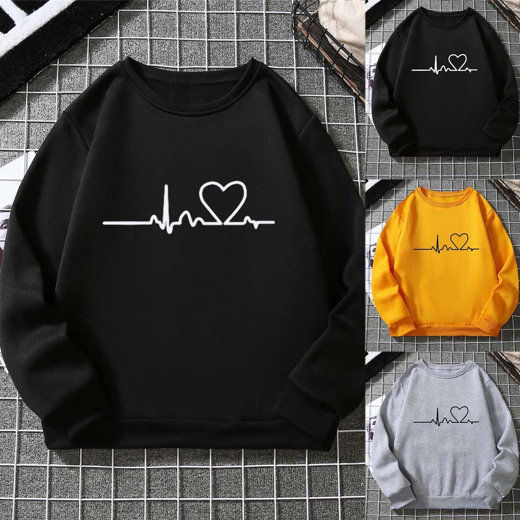 Осенне-зимняя женская толстовка с принтом «сердцебиение», студенческий узор, плюшевый женский пуловер с капюшоном и длинным рукавом