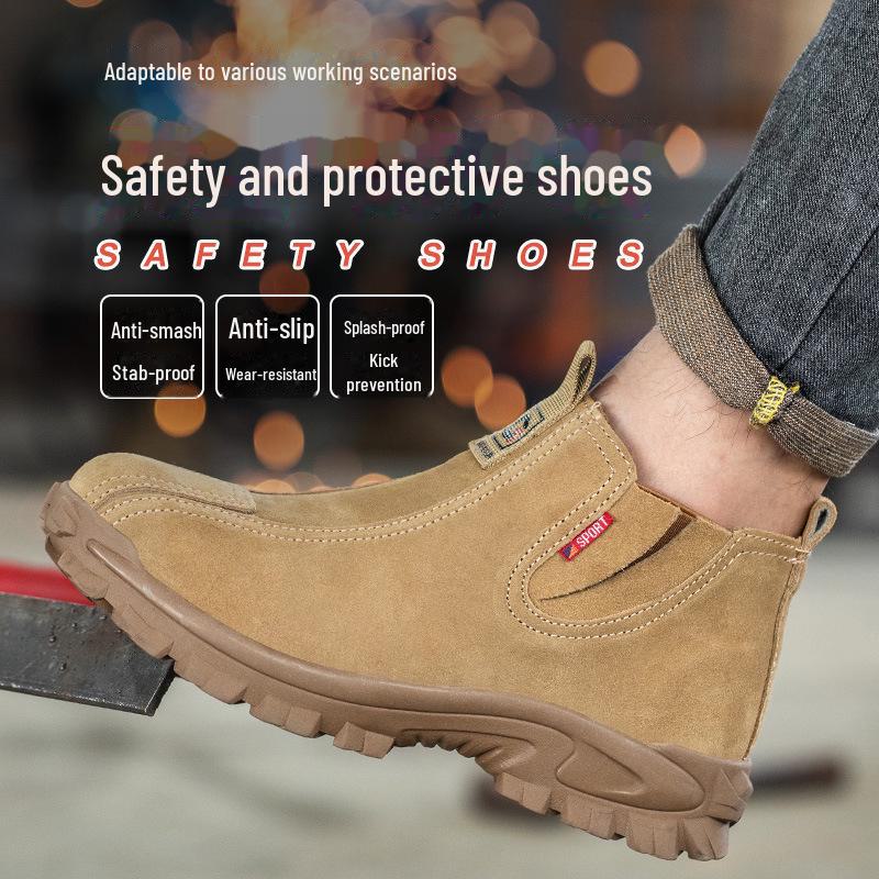 "Steel-Toe Breathable Anti-Scalding Cowhide Work Shoes: Comfortable, Wear-Resistant, and Puncture-Proof, Meeting National Safety Standards"