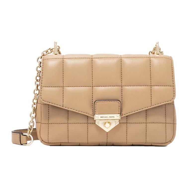 Michael Kors MK Soho Стеганая Сумка-Клатч для Поездок Однотонная Сумка через Плечо из Кожи Ягненка Женские Сумки Верблюжий 30H0G1SL1T-222