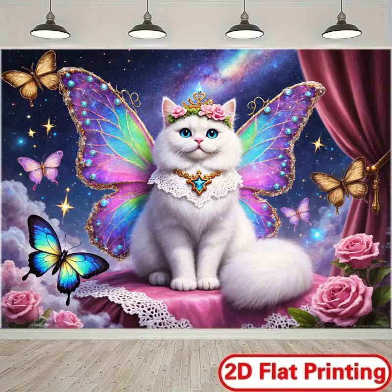 2D Princess White Cat with Wings Baby Shower Background