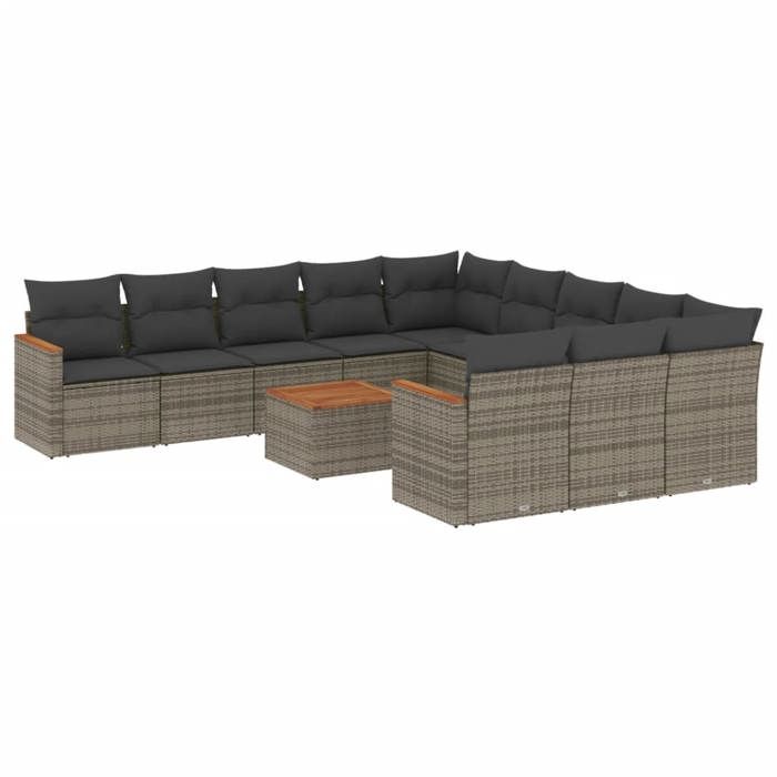 VidaXL Salon de Jardin avec Coussins 12 pcs, Canapés de Terrasse, Ensemble de Meubles de Patio, Mobilier d'Extérieur, Gris 3258840