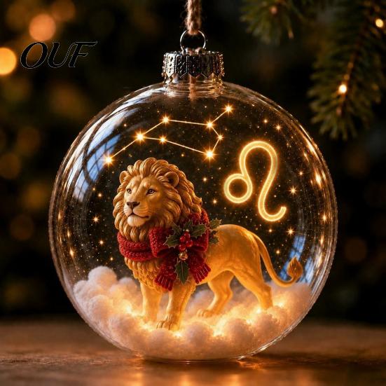 Украшения для вечеринки, Светящийся рождественский ornament со знаком зодиака, Светящийся шар-вывеска с теплым светодиодом, Подвеска на елку, 3D прозрачный акриловый кулон