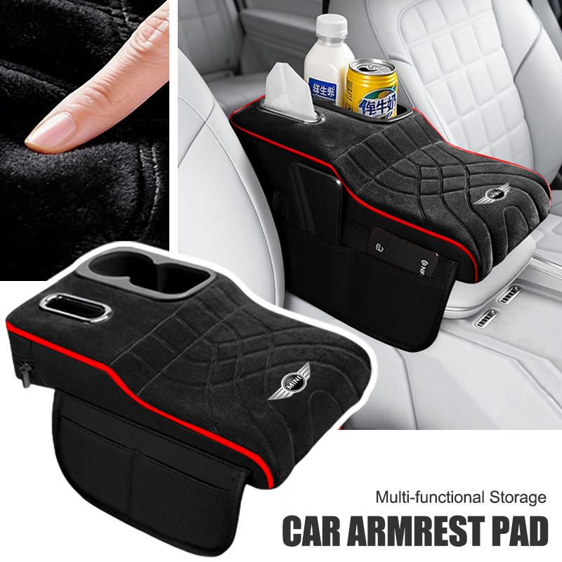 Car Armrest Box Height Increase Pad with Storage Bag Suede Cover For BMW Mini Cooper R50 R53 R55 R56 R60 R61 F54 F55 F56 Sticker py2
