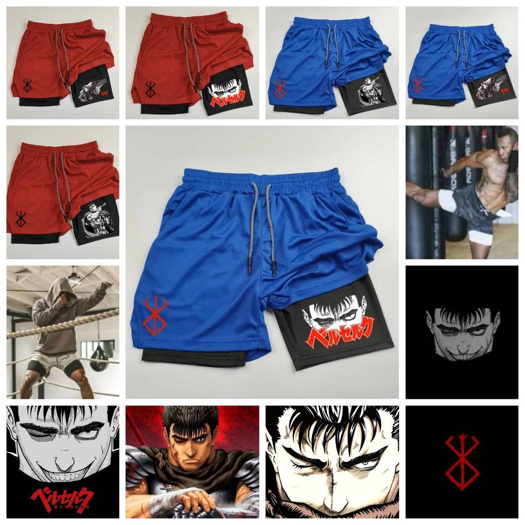 Berserk Muay Thai Kick Boxing UFC MMA Mixed Marcial Art Shorts Anime Men Women Unisex Double Layer Quick Dry Breathable Sport Gym Fitness Workout