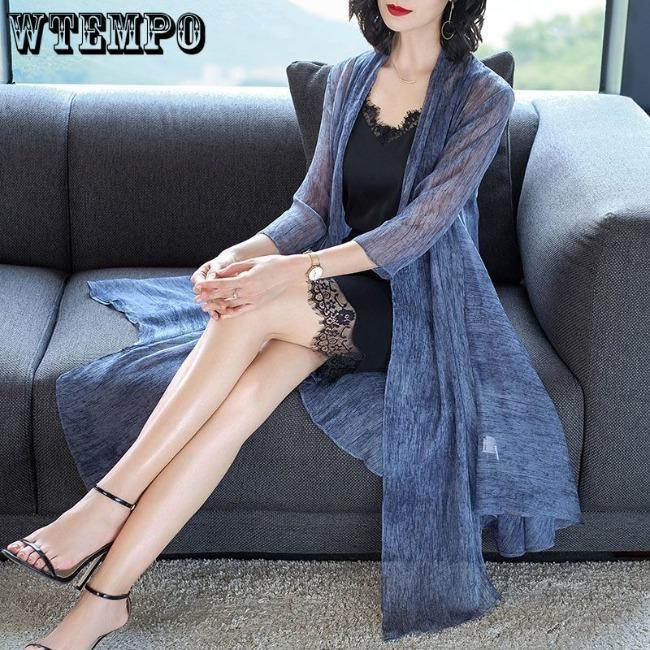 Sunscreen Clothes for Women Summer Lace Mid-length Seven Quarter Sleeves Chiffon Shirts Women's Thin Jackets Cardigans Trendy