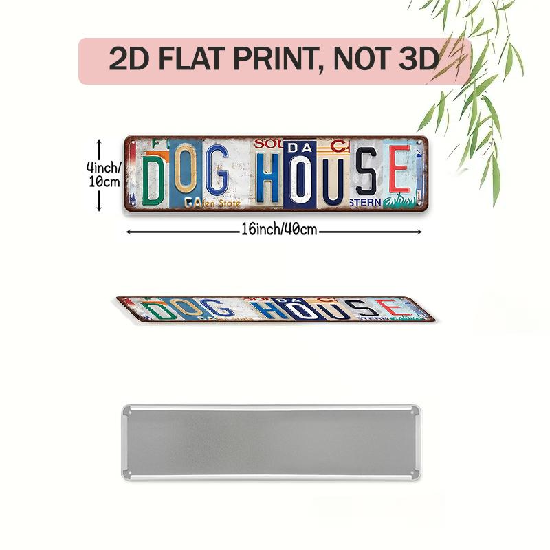 Letter Dog Cave Dog House Metal Tin Sign Retro Spliced Car Tag Wall Decor for Kennel Backyard Pet Room Home Wall Hanging Gift