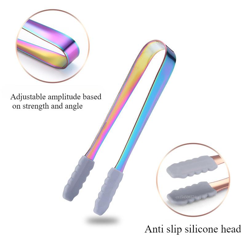 1pcs Stainless Steel Anti-skid Silicone Ice Clip Food Bread Clamp Food Grade Tongs Multipurpose Durable Clamp Sugar Cube Tongs