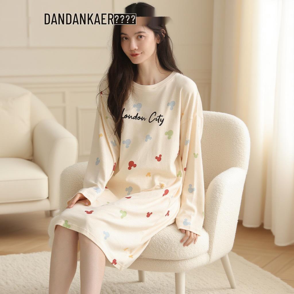 Женская пижама милого стиля с длинным рукавом, средней длины, из хлопка, для осени