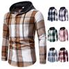 Men's Classic Retro Plaid Shirts Long Sleeve Shirt Jacket with Hood Casual Plaid Shirt for Men Lightweight Work Shirts