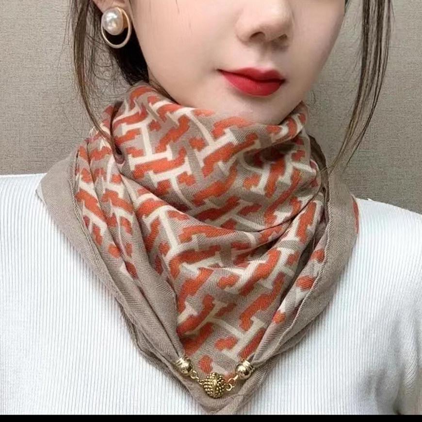 Женский шелковый шарф с магнитной застежкой: Универсальный квадратный платок, хлопково-льняная защита шеи, универсальная треугольная подвеска-шарф на шею.