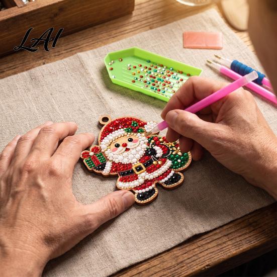 Christmas Theme Faux Diamond 10 Pcs DIY Kit Painting Art Ornaments, Pearl Beads Complete