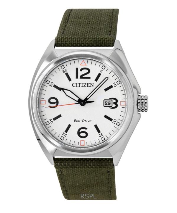 Citizen Eco-Drive Green Nylon Strap White Dial AW1571-09A 100M Men's Watch