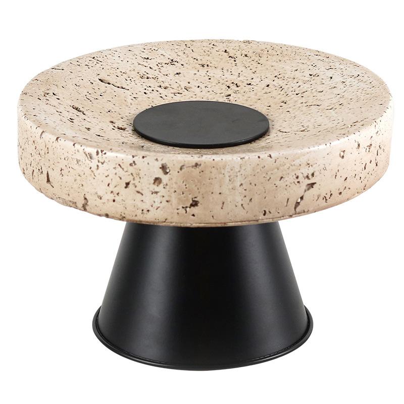 Легкая роскошная высокая круглая фруктовая тарелка подсвечник комбинированное украшение для отелей и гостевых домов дизайнерская имитация желтого травертина соответствующие аксессуары