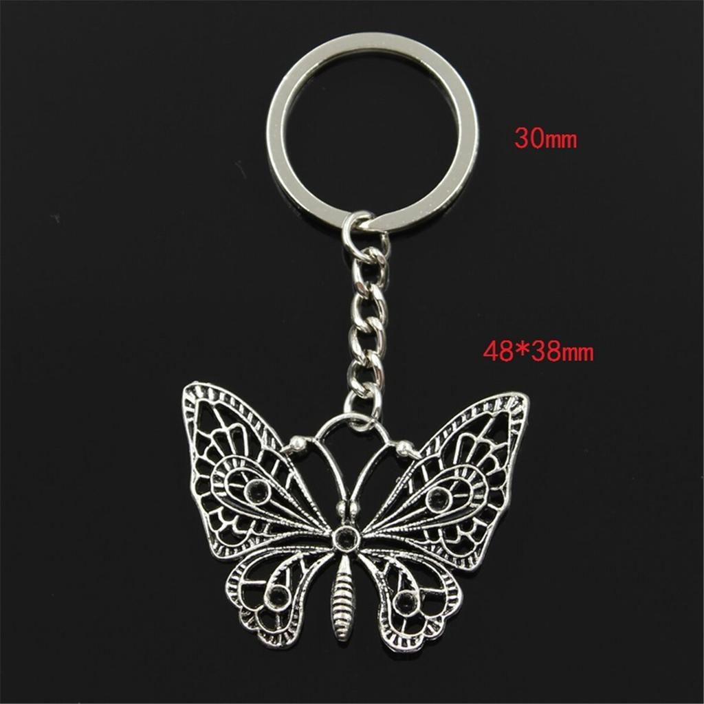 New Fashion Men 30mm Keychain DIY Metal Holder Chain Vintage Butterfly 48x38mm Bronze Pendant Gift